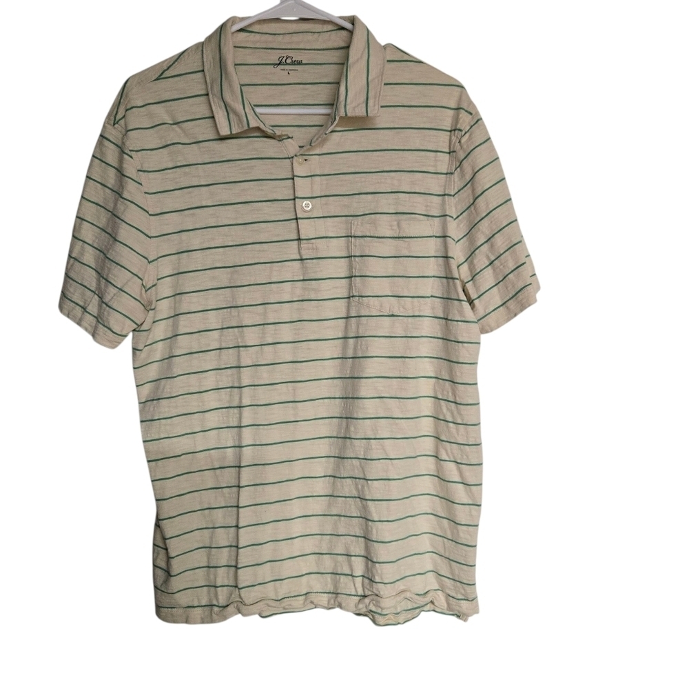 J Crew Mens Striped Short Sleeve Polo Shirt Size Large